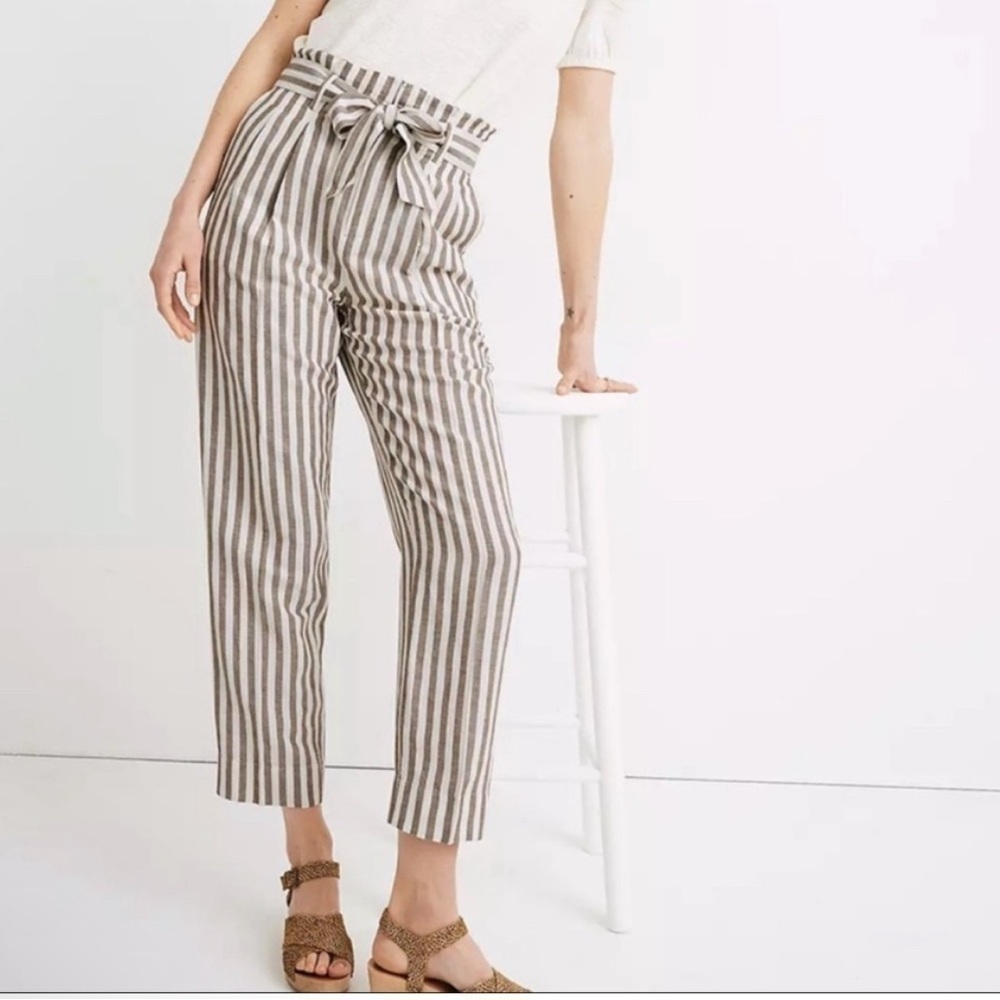 Breezy striped Linen-Blend Paperbag pants Madewell sz 4 Breezy comfy like new - Picture 3 of 12